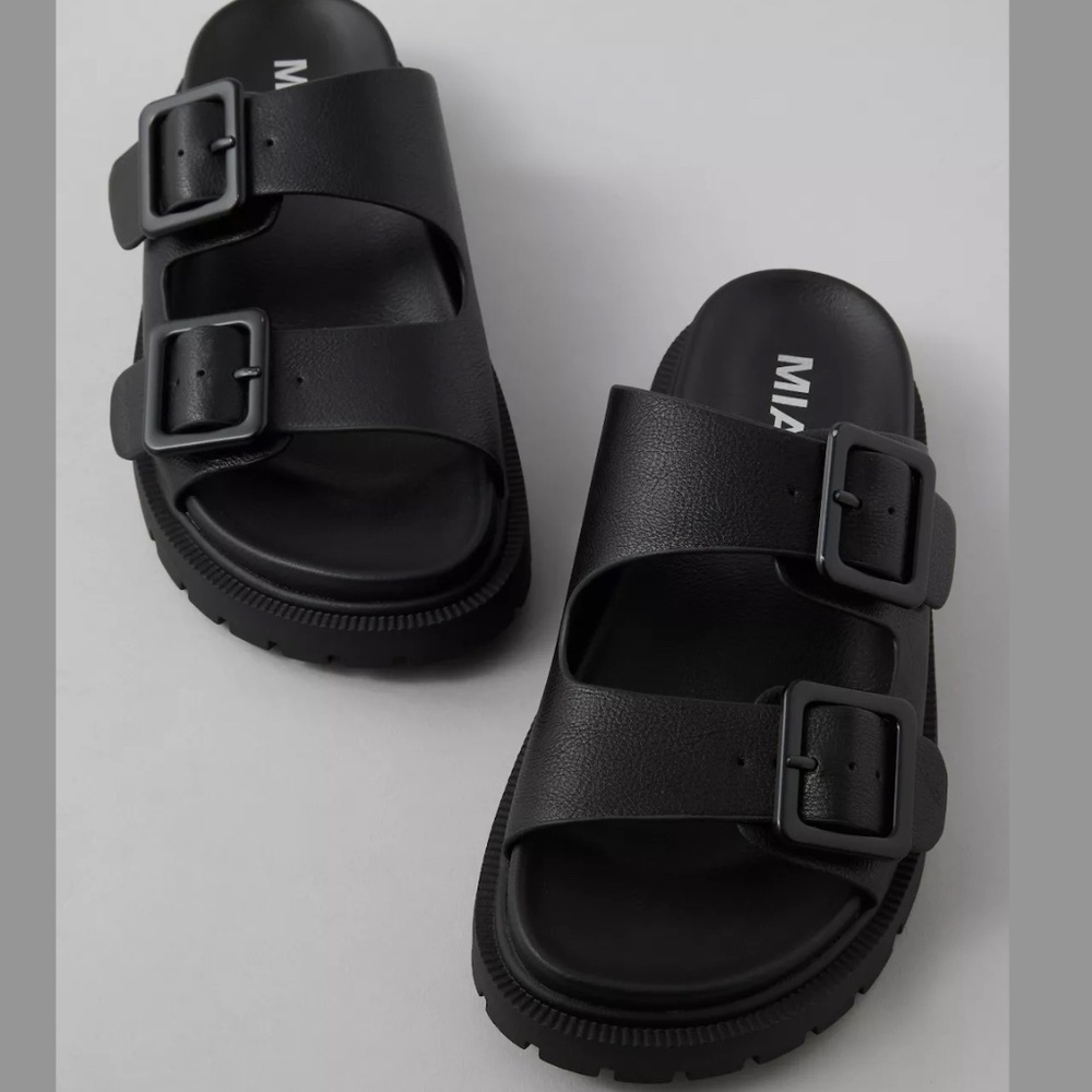 MIA Black Double Buckle Slide Sandals